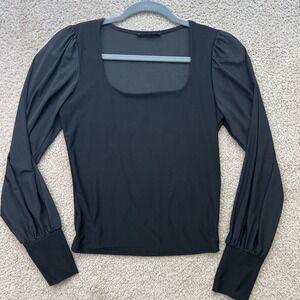 All Saints Woman Black Long Sheer Mesh Sleeves Stretch Size Small Crunched